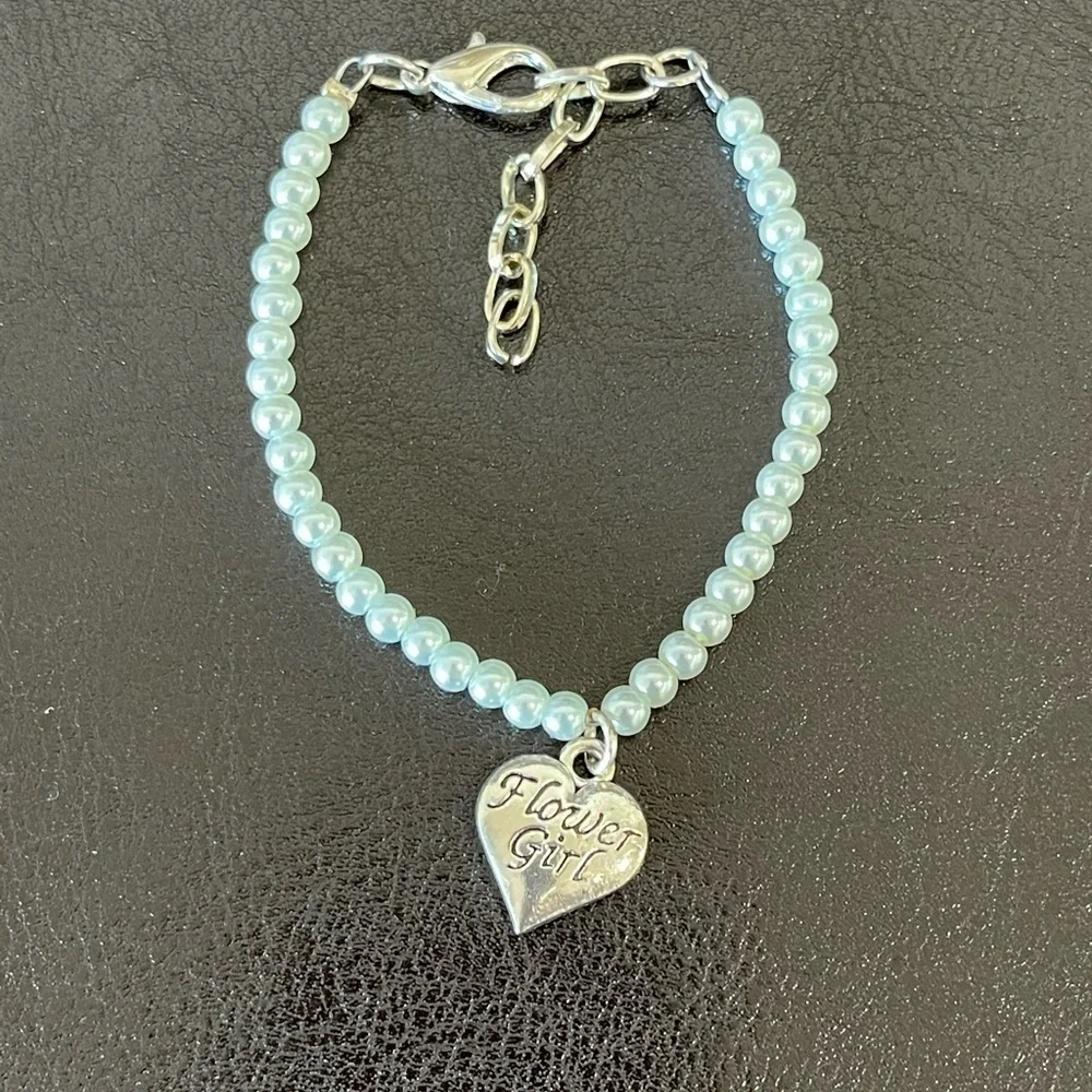 Faux pearl bead flower girl bracelet adjustability